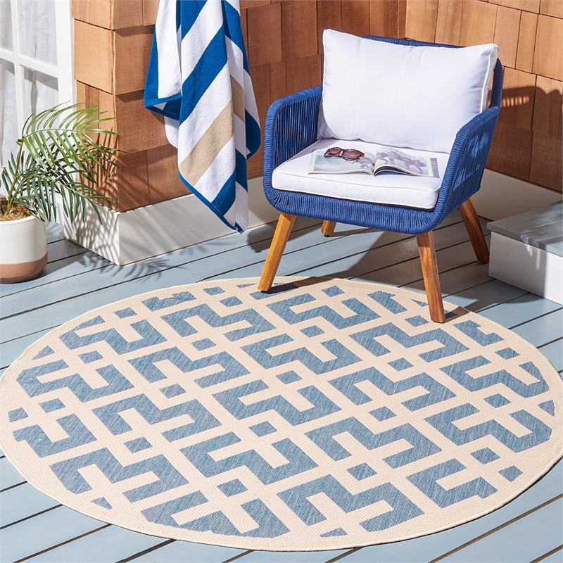Safavieh Courtyard Blue Indoor Outdoor Rug - Round 7'10