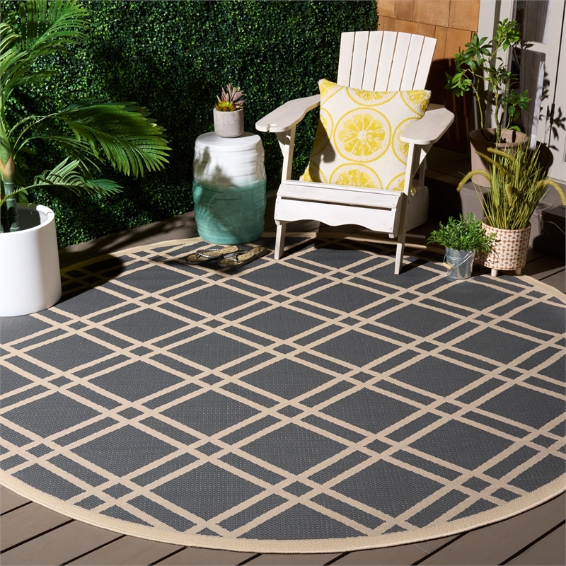 Safavieh Courtyard Anthracite Indoor Outdoor Rug - Round 7'10