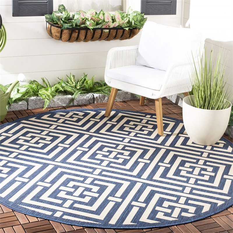 Safavieh Courtyard Navy Indoor Outdoor Rug - Round 6'7