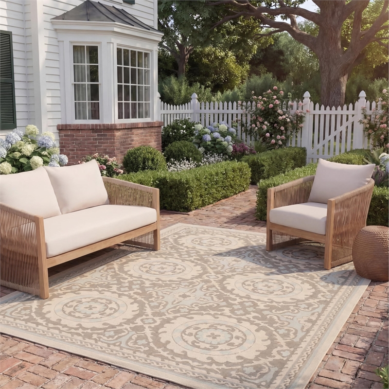 Safavieh Courtyard Beige Indoor Outdoor Rug - 8' x 11'