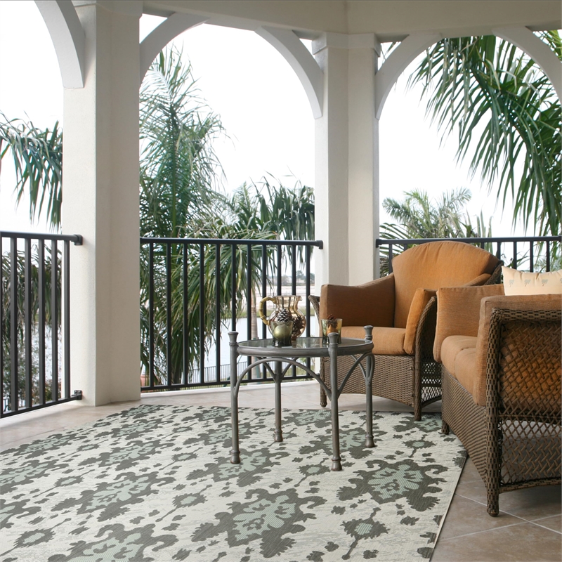 Safavieh Courtyard Light Grey Anthracite Indoor Outdoor Rug - 8' x 11'