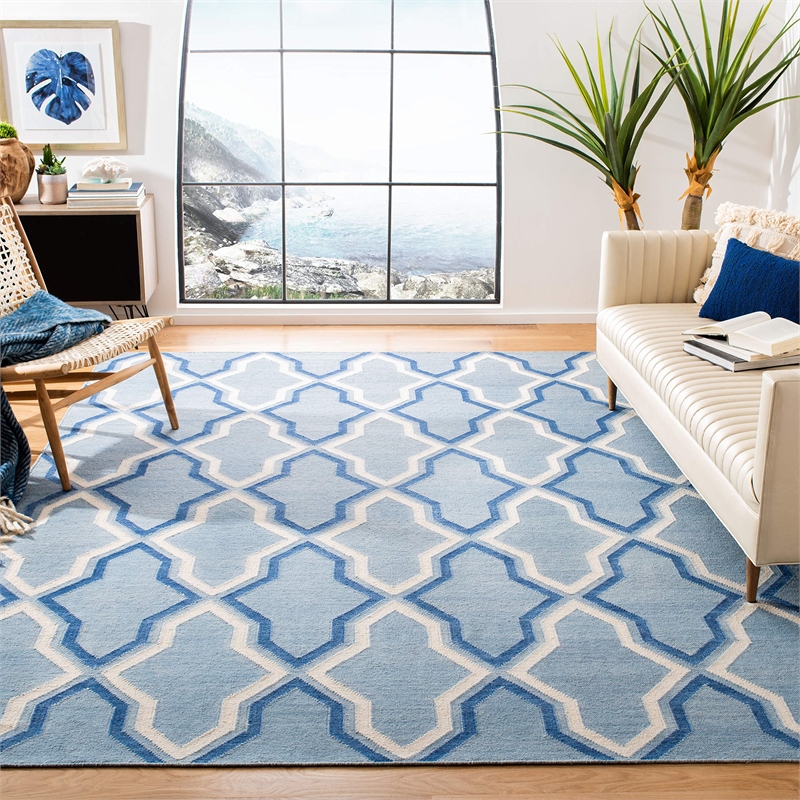 Safavieh Dhurries Light Blue Contemporary Rug - 9' x 12'