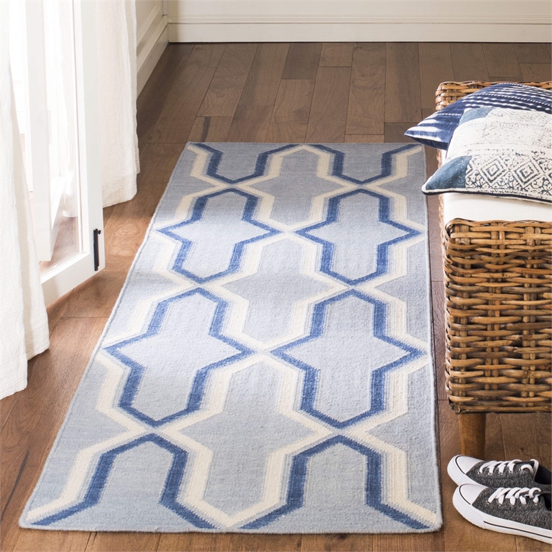 Safavieh Dhurries Light Blue Contemporary Rug - Runner 2'6
