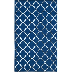Safavieh Dhurries 6'-0&quot x 9'-0&quot Wool Hand Woven Flat Weave Rug in Navy/Ivory