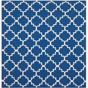 Safavieh Dhurries 8'-0&quot x 8'-0&quot Wool Hand Woven Flat Weave Rug in Navy / Ivory