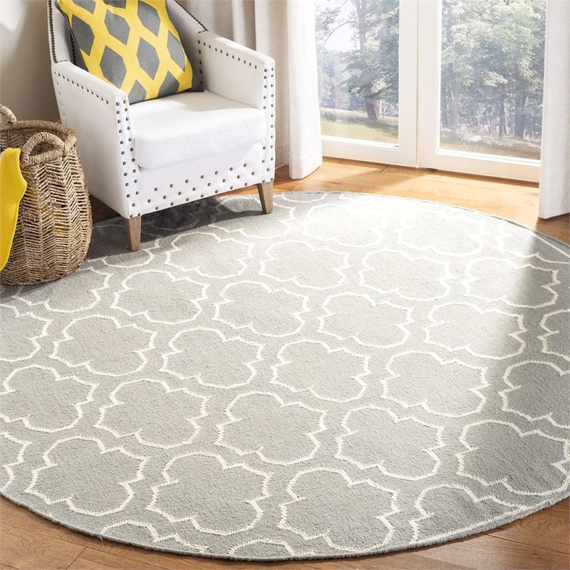 Safavieh Dhurries Grey Contemporary Rug - Round 7'