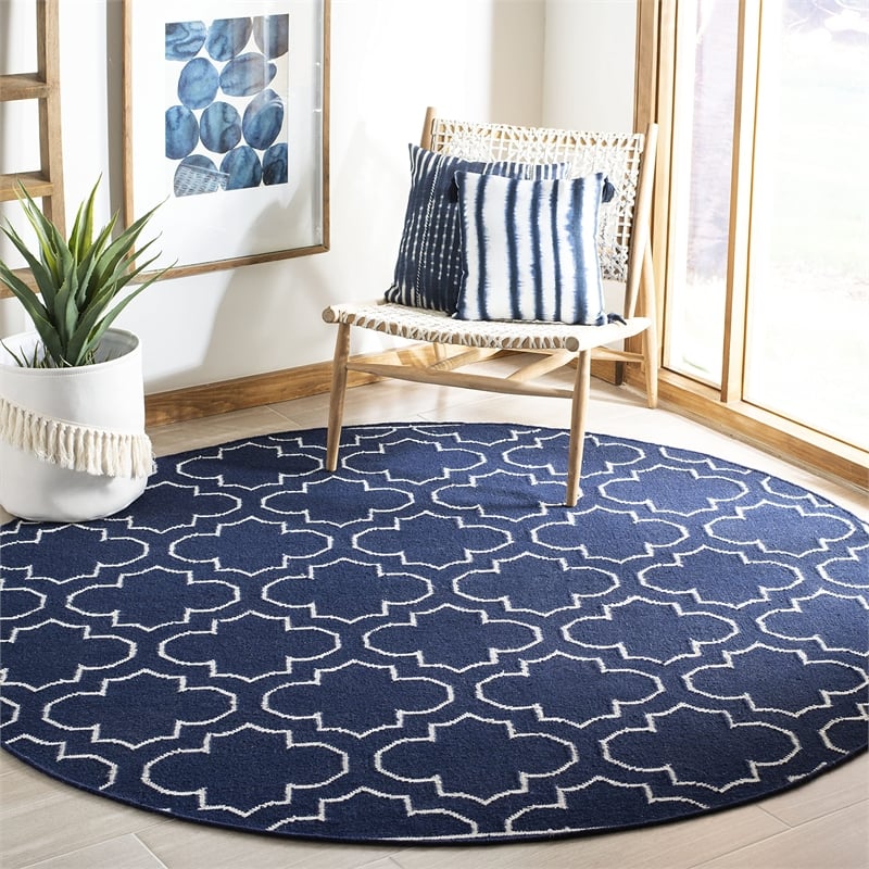 Safavieh Dhurries Navy Contemporary Rug - Round 7'