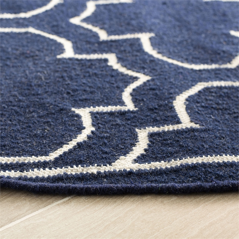 Safavieh Dhurries Navy Contemporary Rug - Round 7'