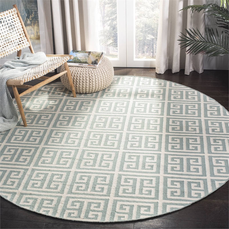 Safavieh Dhurries Blue Contemporary Rug - Round 7'