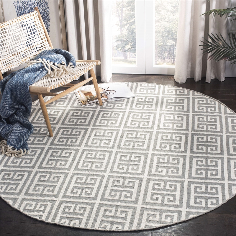 Safavieh Dhurries Grey Contemporary Rug - Round 7'