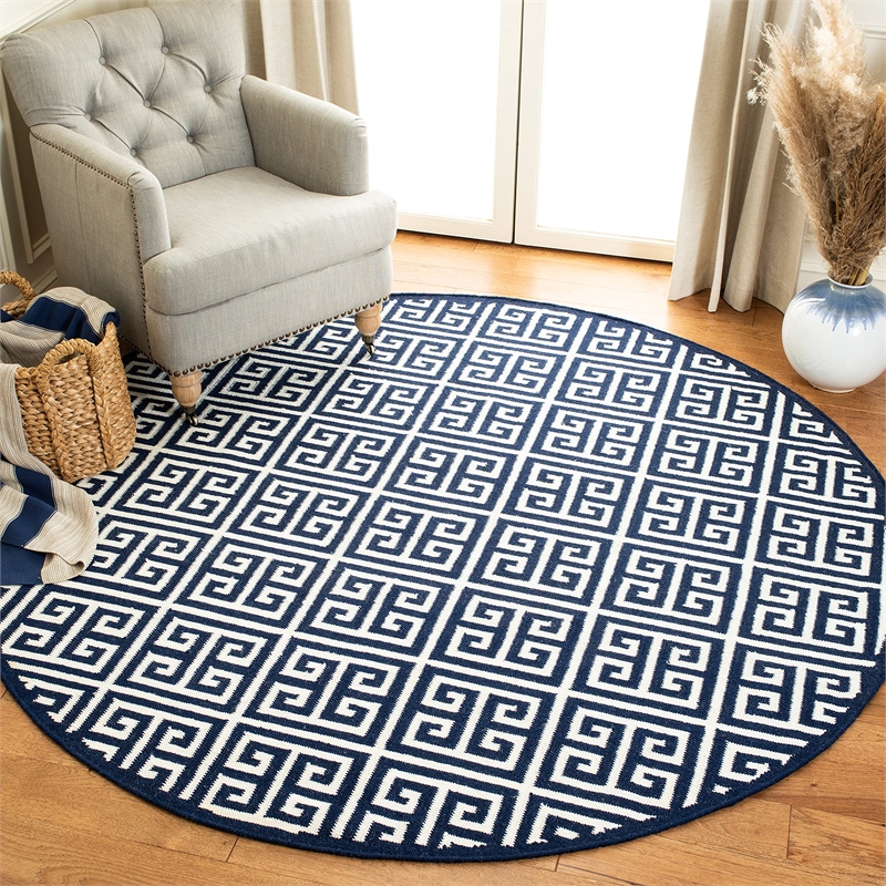 Safavieh Dhurries Navy Contemporary Rug - Round 7'