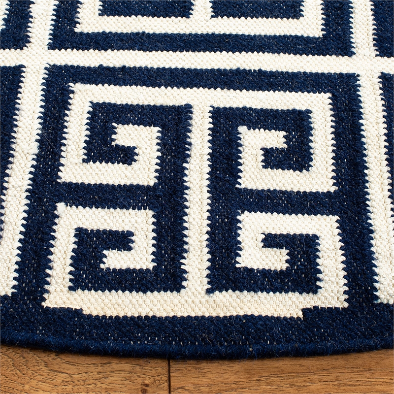 Safavieh Dhurries Navy Contemporary Rug - Round 7'