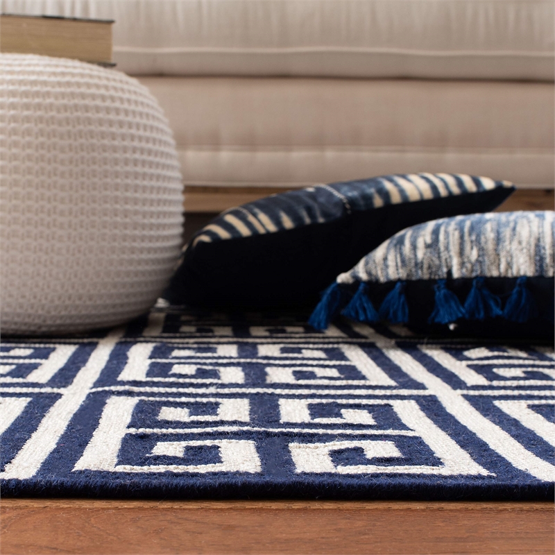 Safavieh Dhurries Navy Contemporary Rug - Round 7'