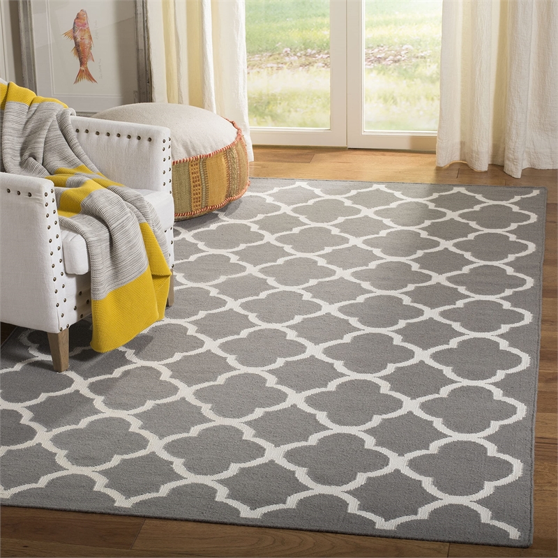 Safavieh Dhurries Grey Contemporary Rug - 10' x 14'