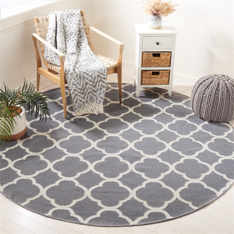 Safavieh Dhurries Grey Contemporary Rug - Round 7'