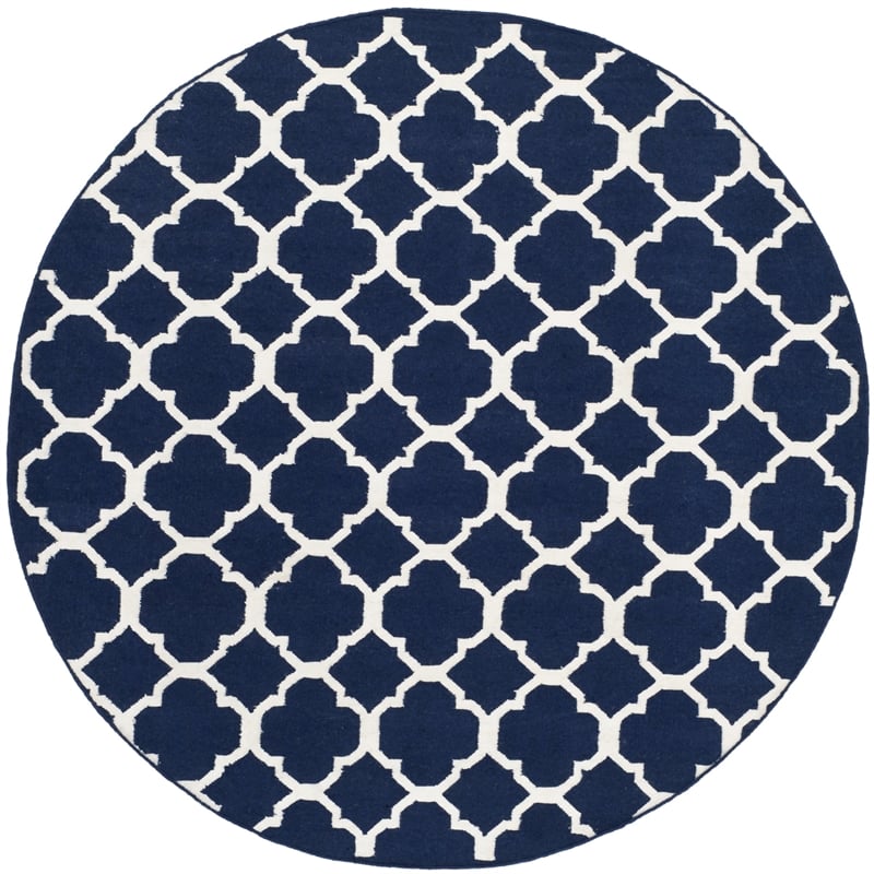 Safavieh Dhurries Navy Contemporary Rug - Round 7'