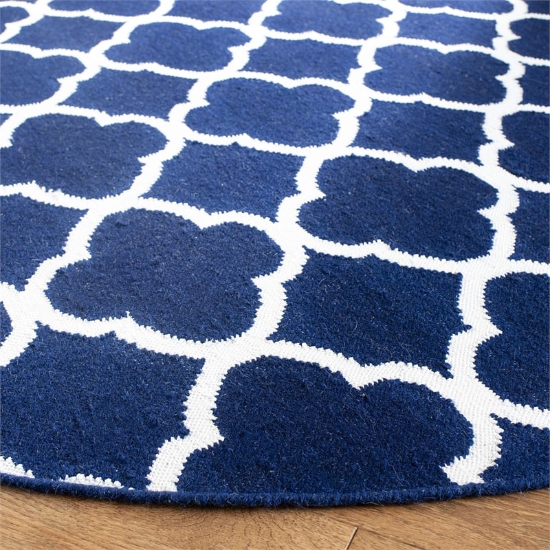 Safavieh Dhurries Navy Contemporary Rug - Round 7'