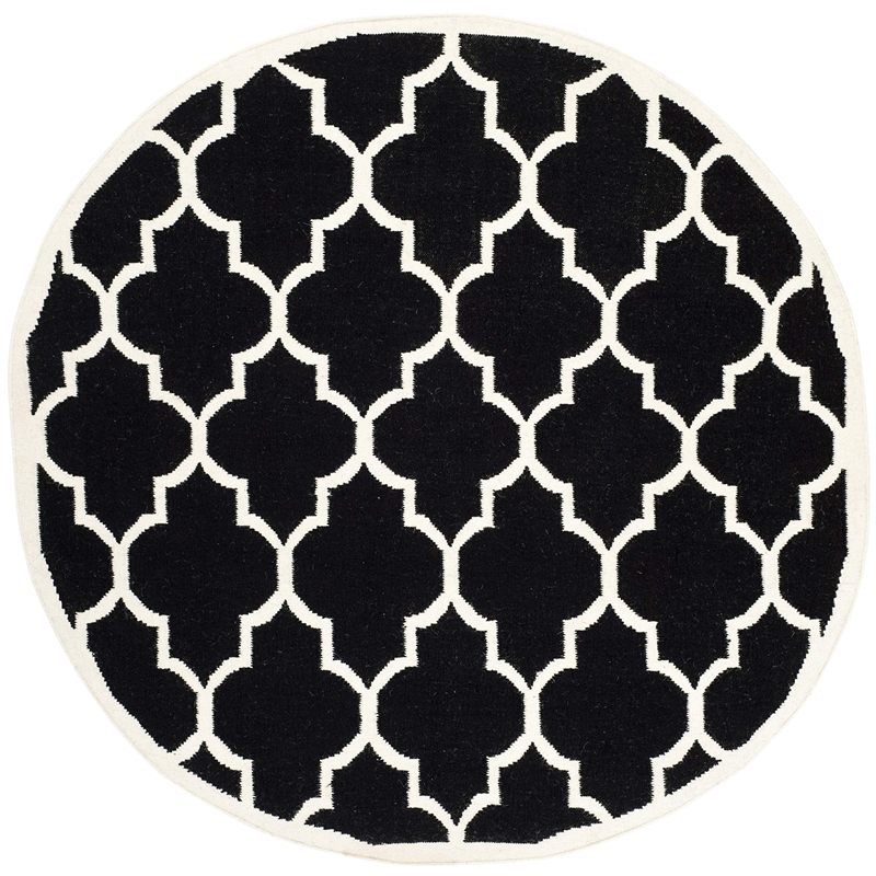 Safavieh Dhurries Black Contemporary Rug - Round 6'