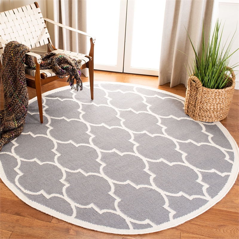 Safavieh Dhurries Grey Contemporary Rug - Round 6'