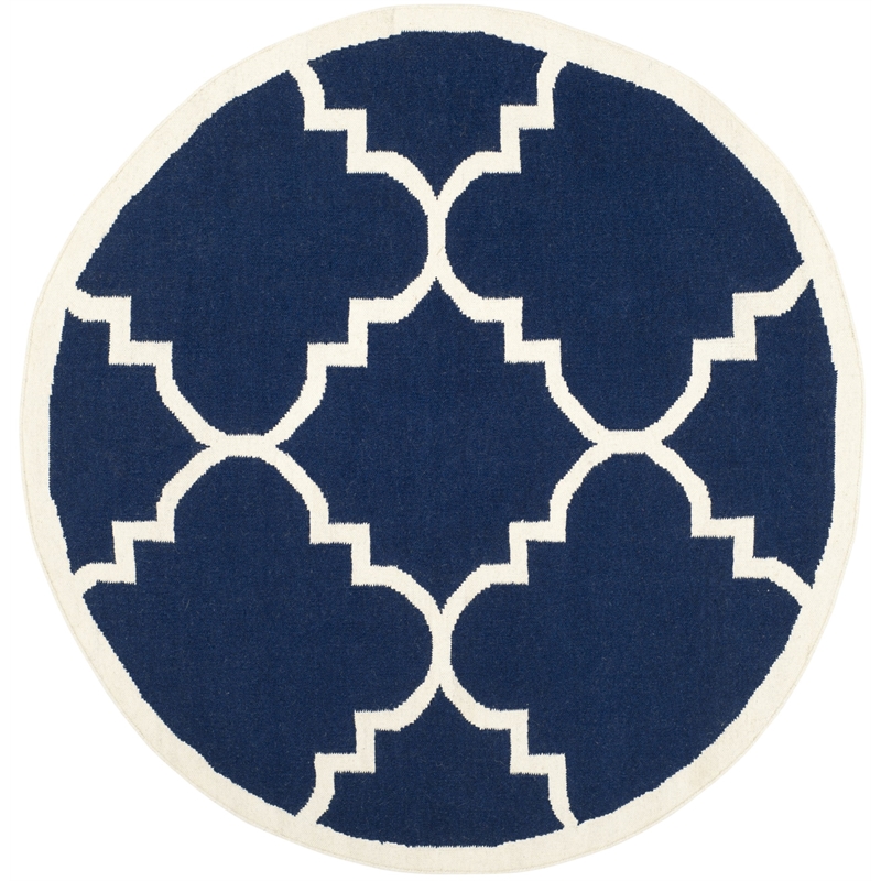 Safavieh Dhurries Navy Contemporary Rug - Round 6'