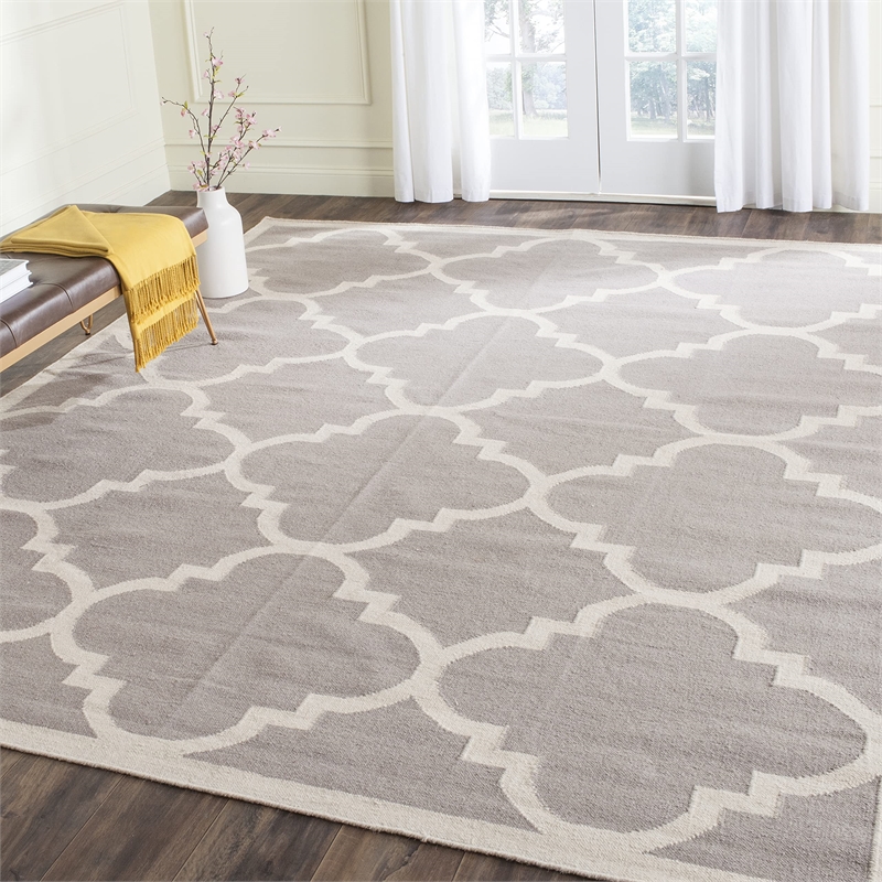 Safavieh Dhurries Dark Grey Contemporary Rug - 9' x 12'