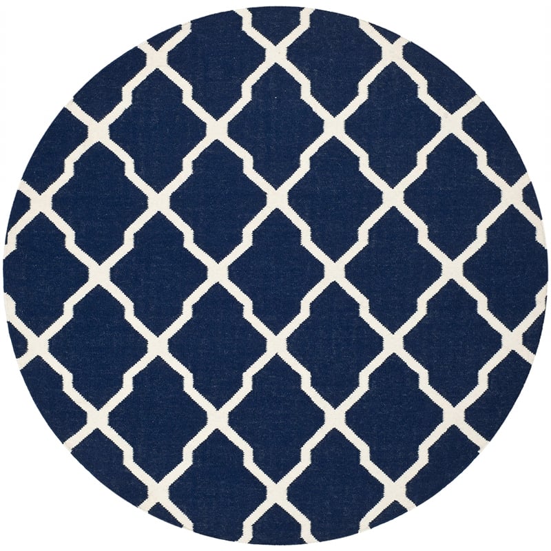Safavieh Dhurries Navy Contemporary Rug - Round 6'