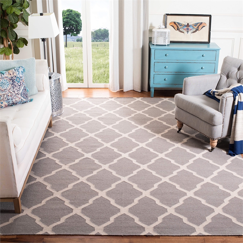 Safavieh Dhurries Dark Grey Contemporary Rug - 8' x 10'