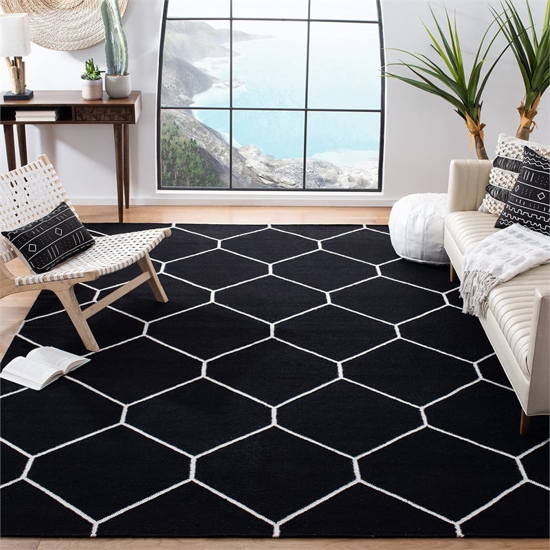 Safavieh Dhurries Black Contemporary Rug - 9' x 12'