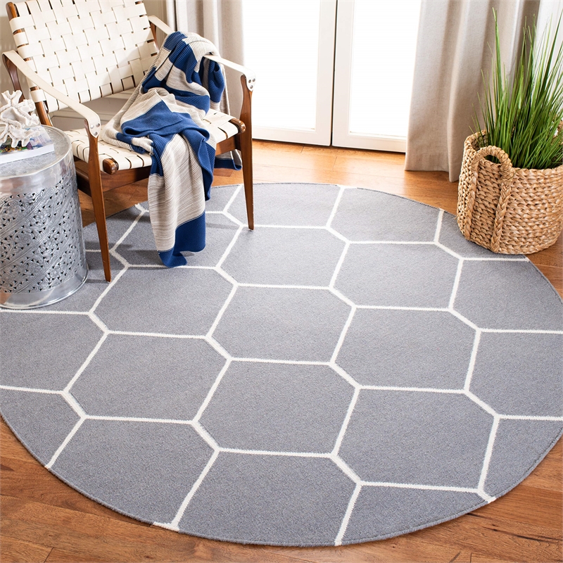 Safavieh Dhurries Grey Contemporary Rug - Round 6'