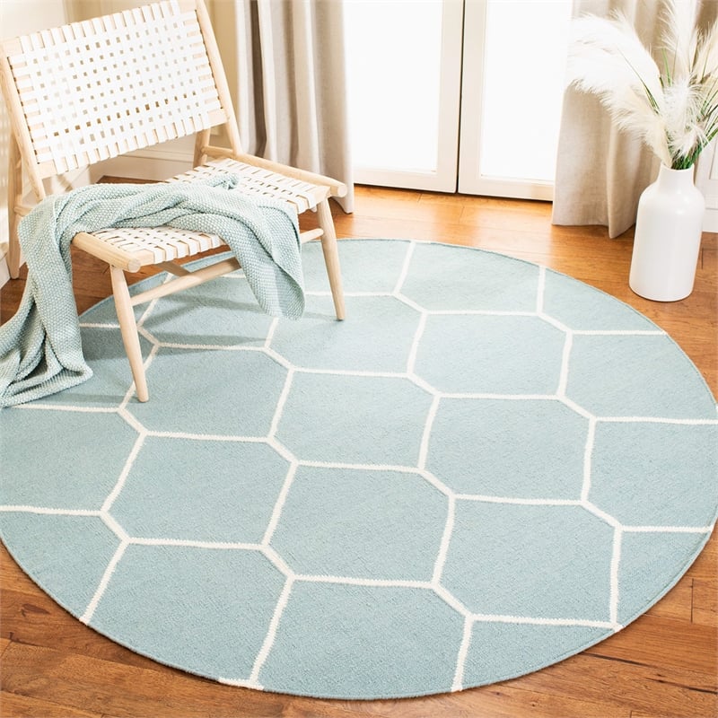 Safavieh Dhurries Light Blue Contemporary Rug - Round 6'