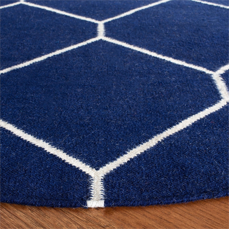 Safavieh Dhurries Navy Contemporary Rug - Round 6'