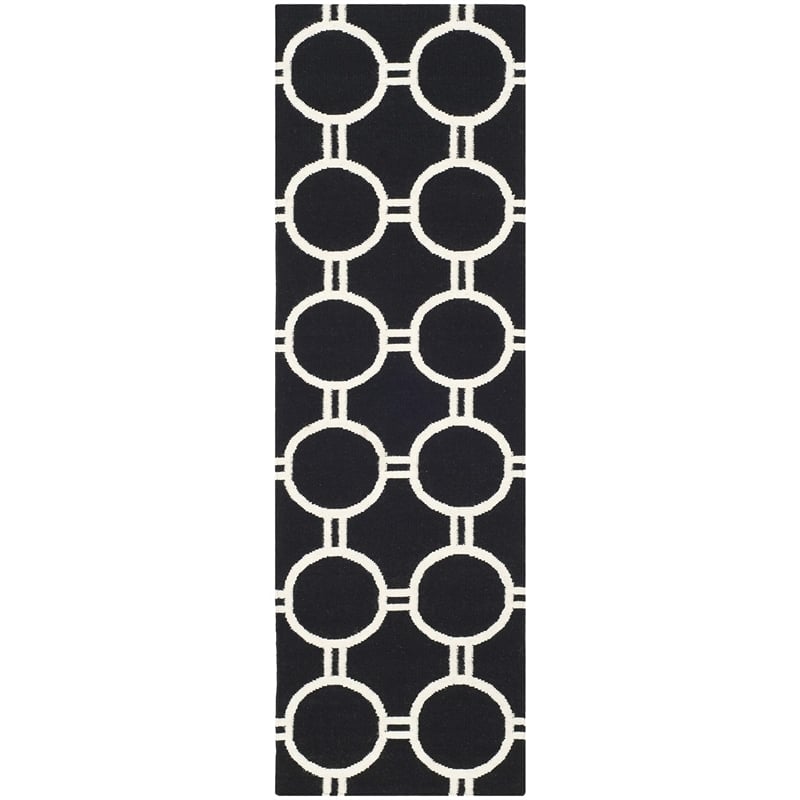 Safavieh Dhurries Black Contemporary Rug - Runner 2'6