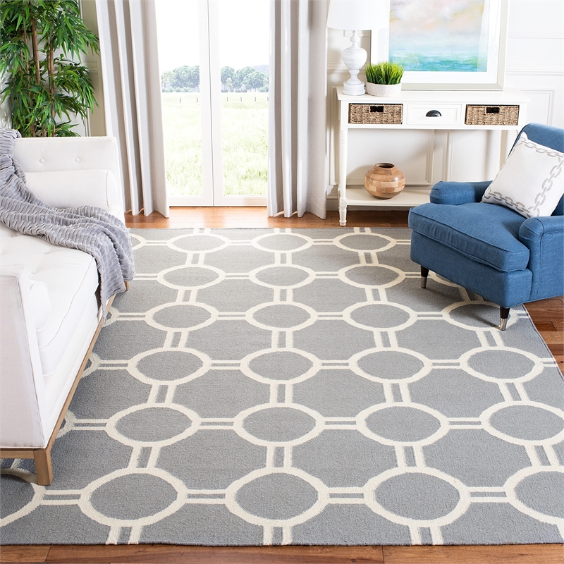 Safavieh Dhurries Grey Contemporary Rug - 9' x 12'