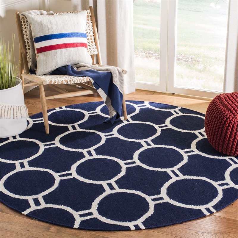 Safavieh Dhurries Navy Contemporary Rug - Round 6'