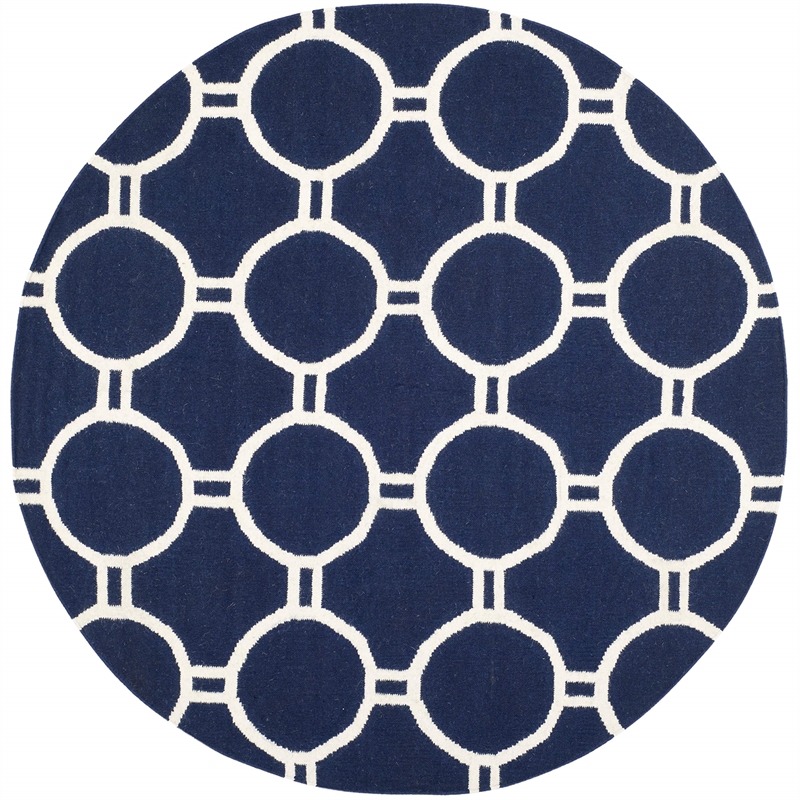 Safavieh Dhurries Navy Contemporary Rug - Round 6'