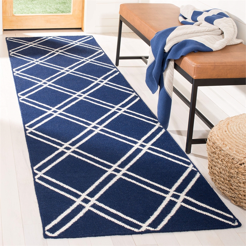 Safavieh Dhurries Navy Contemporary Rug - Runner 2'6