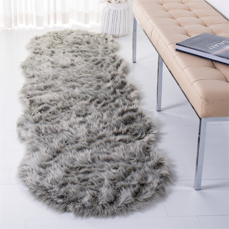 Safavieh Faux Sheep Skin Grey Shag Rug - Runner 2'6