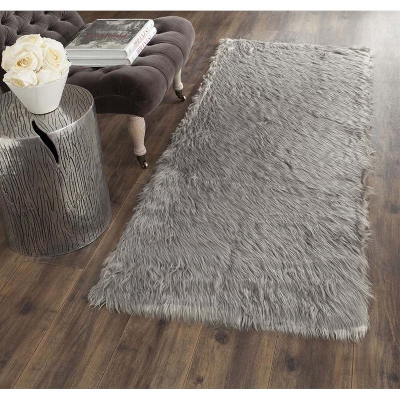 Safavieh Faux Sheep Skin Grey Shag Rug Runner 2'6" x 6' FSS235D26