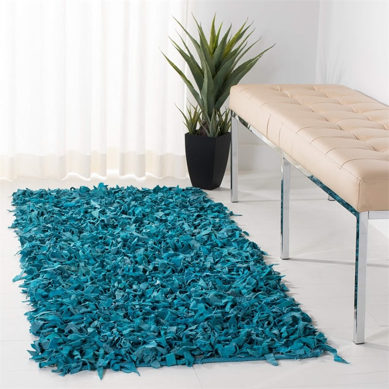 Safavieh Leather Shag Light Blue Shag Rug - Runner 2'3