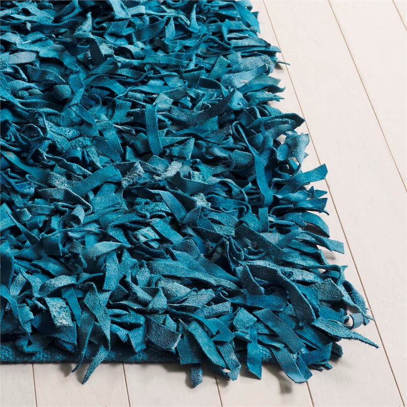 Safavieh Leather Shag Light Blue Shag Rug - Runner 2'3