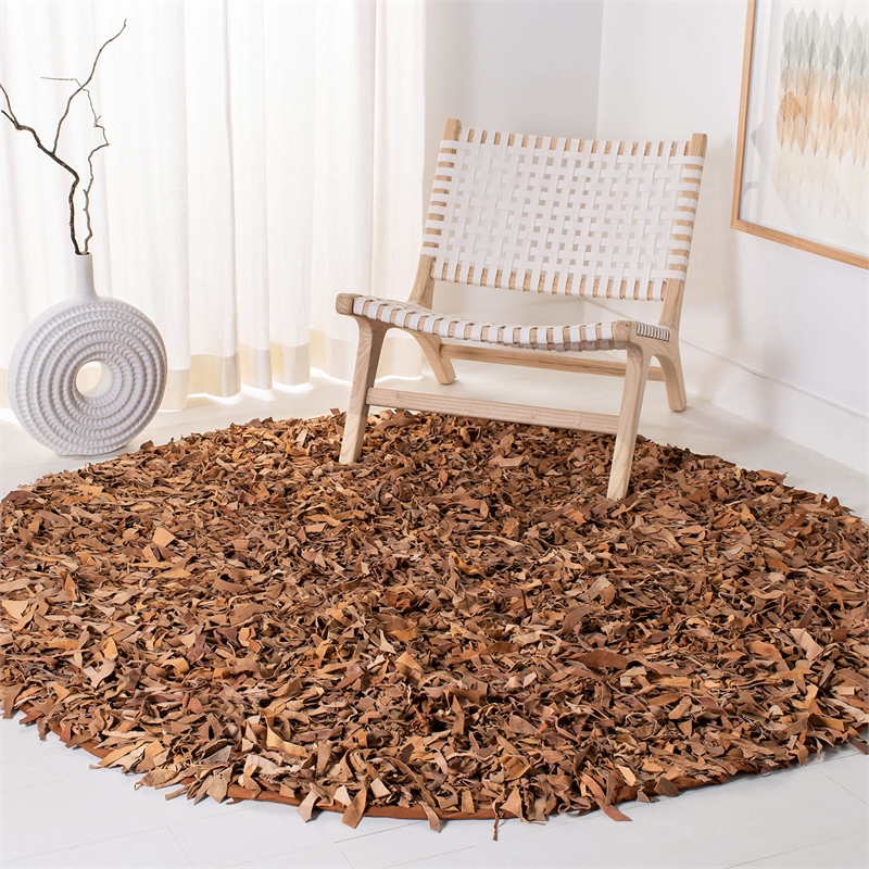 Safavieh Leather Shag Grey Shag Rug - Round 4'