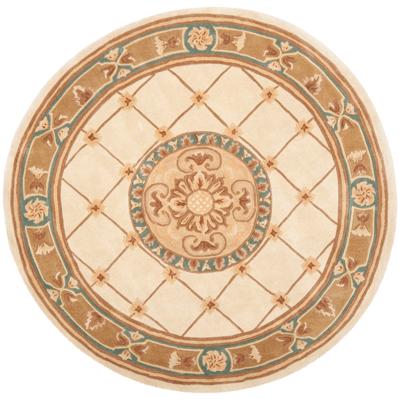 Safavieh Naples 6' X 6'  Round Wool Hand Tufted Rug in Ivory / Caramel