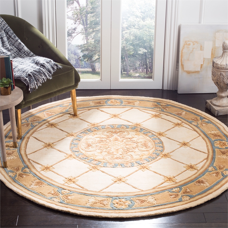 Safavieh Naples 6' X 6'  Round Wool Hand Tufted Rug in Ivory / Caramel