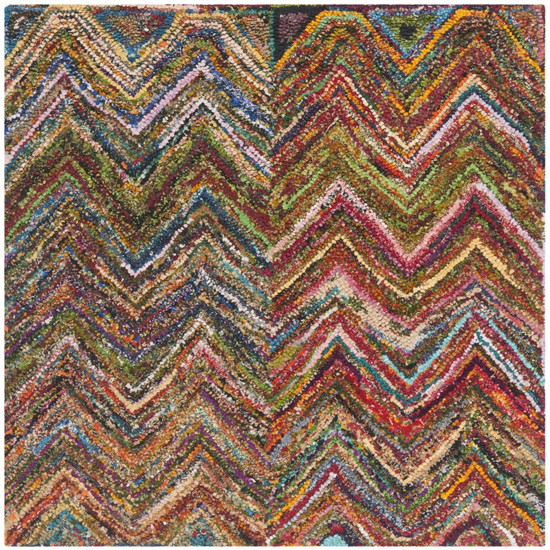 Safavieh Nantucket 6' X 6'  Square Cotton Pile Hand Tufted Rug In Red And Blue