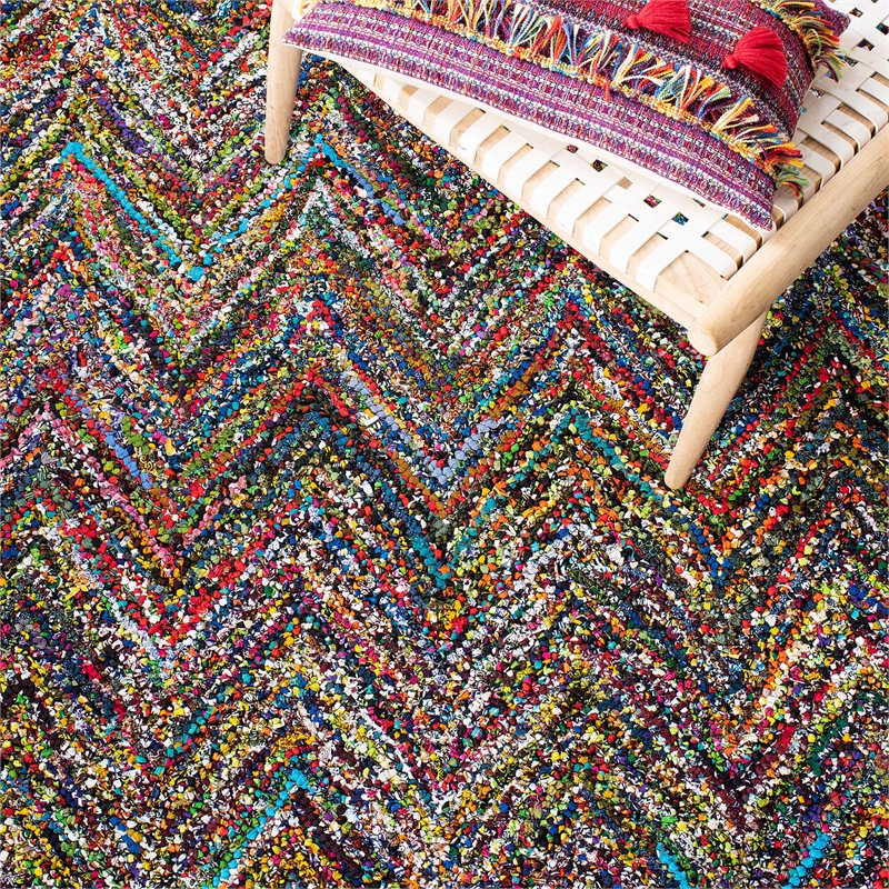 Safavieh Nantucket 8' X 8'  Square Cotton Pile Hand Tufted Rug In Red And Blue