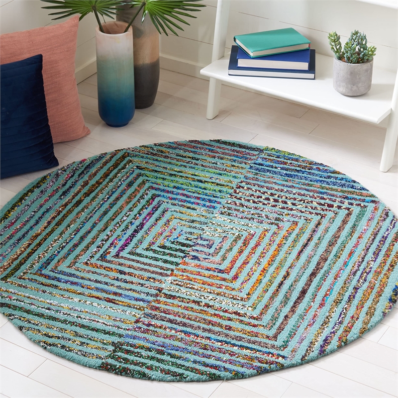 Safavieh Nantucket Teal Contemporary Rug - Round 4'