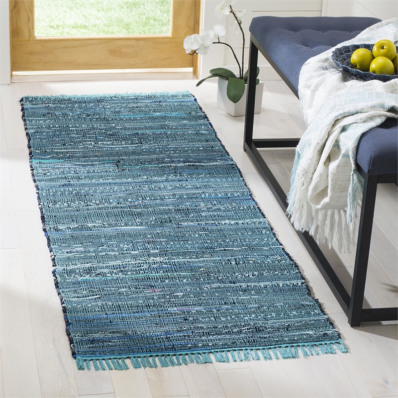 Safavieh Rag Rug Blue Contemporary Rug - Runner 2'3