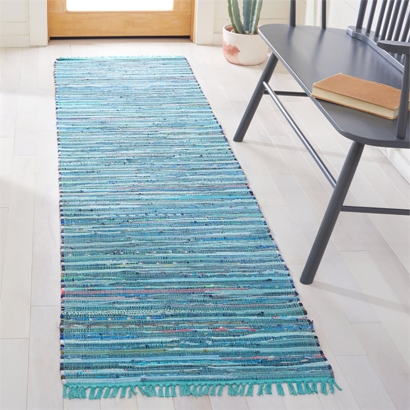 Safavieh Rag Rug Blue Contemporary Rug - Runner 2'3