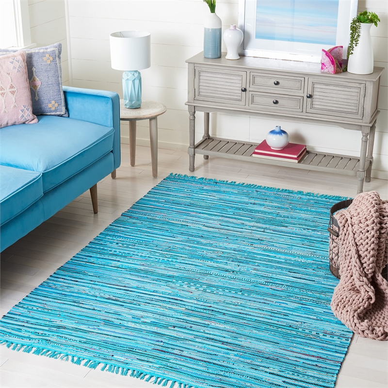 Safavieh Rag Rug Turquoise Contemporary Rug - 5' x 7'