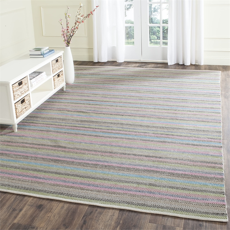 Safavieh Striped Kilim Light Grey Contemporary Rug - 8' x 10'